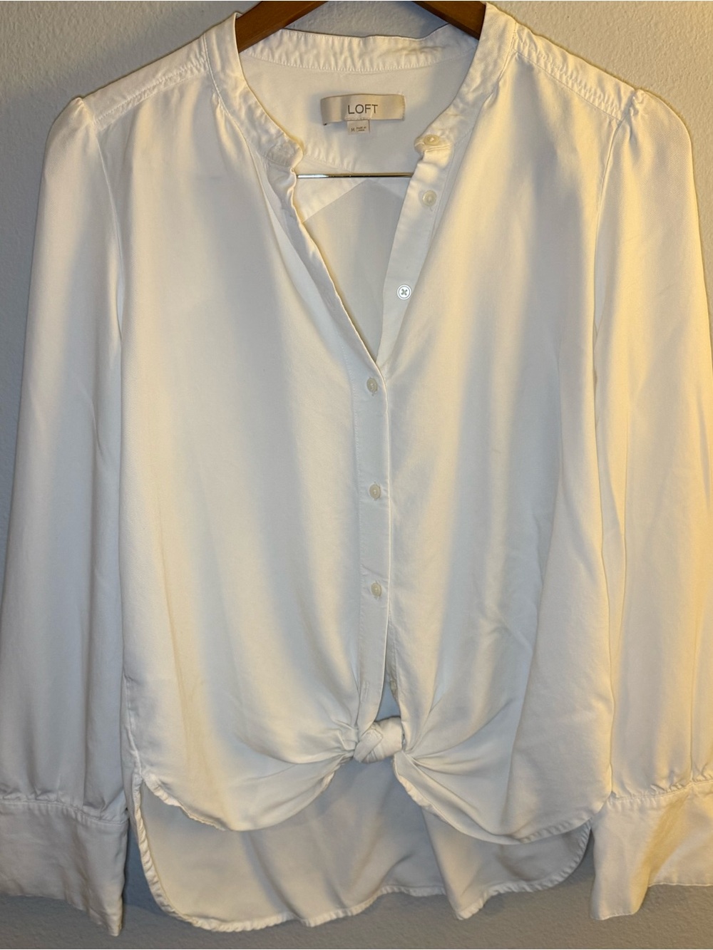 LOFT White Tie-Front Button Blouse